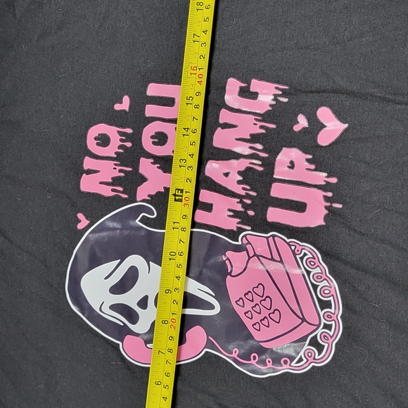 SHEIN Black Short Sleeve Tee with Pink Ghostface Phone "NO YOU HAND UP " Graphic - Picture 11 of 11